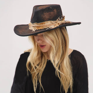Rustic Cowgirl with Feather Fedora Hat