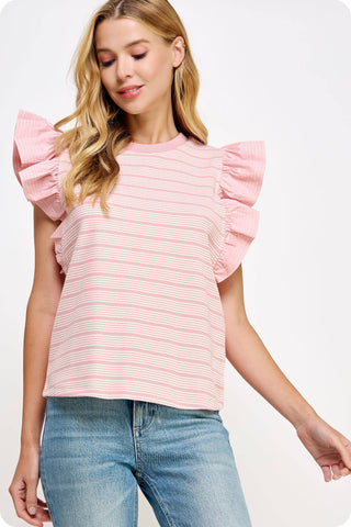 The Allie Stripe Top-stitch Knit Top