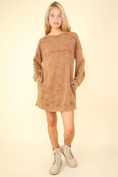 Jana Mineral Wash Oversized Knit Sweatshirt Mini Dress