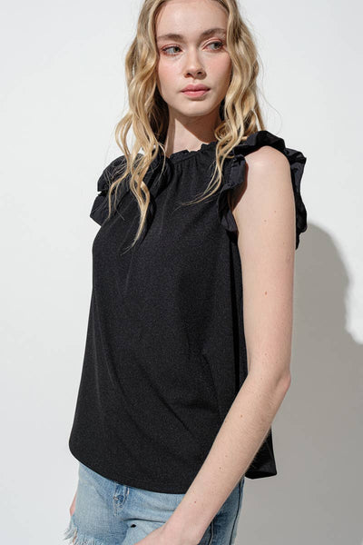 Rachel Ruffle Top- Black Contrast Fabric