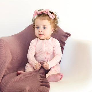 Gigi and Max - Light Pink RUFFLE ZIP Bamboo Keepsake 2-Way Zip Baby Outfit
