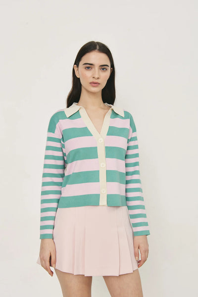 Deluc- Mondrian Cardigan- Striped Lilac