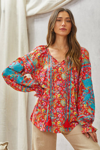 Tunic Top Features Long Sleeves With Embroidery