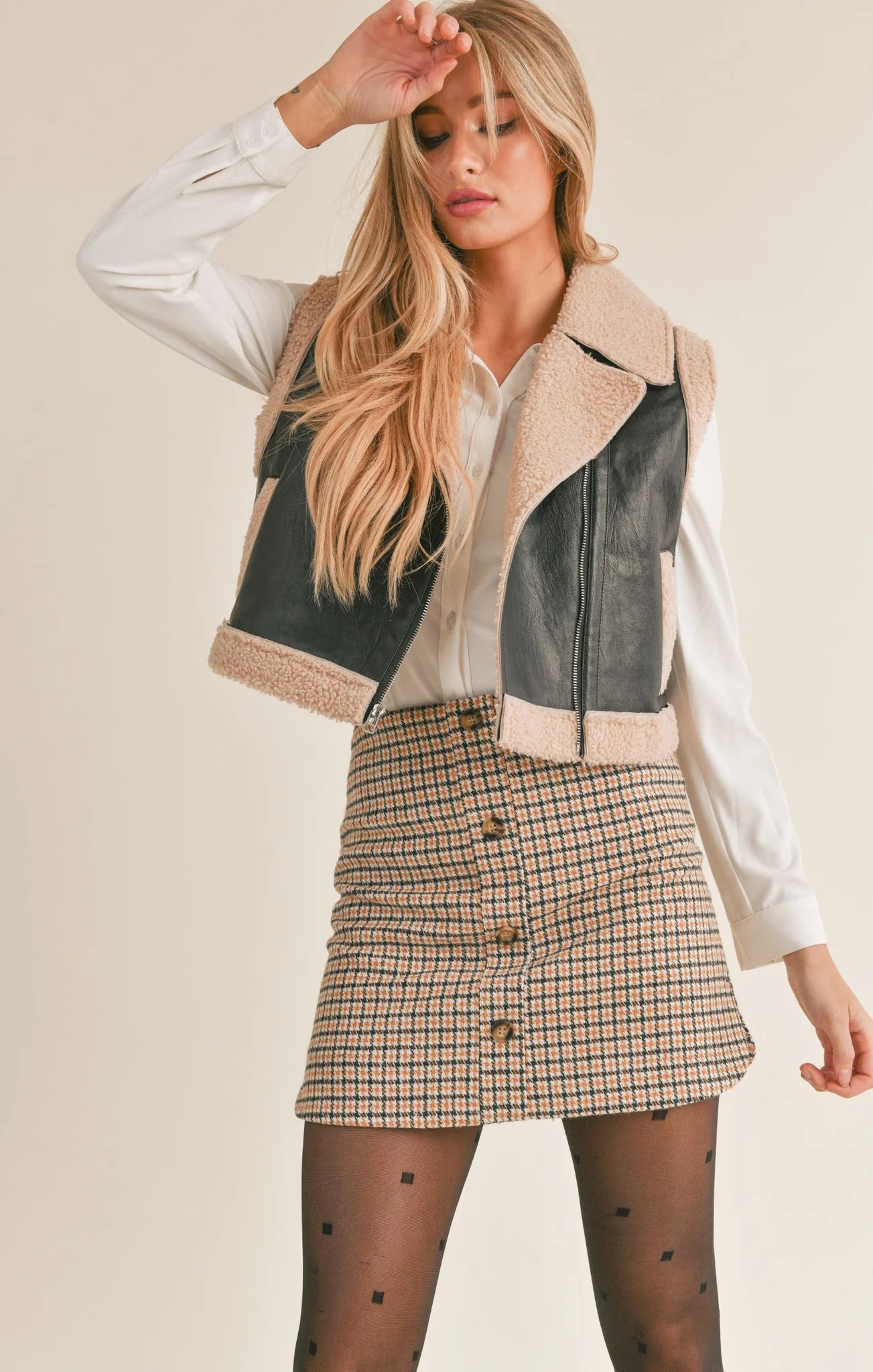 Sage The Label- Express Her Sherpa/Vegan Leather Vest