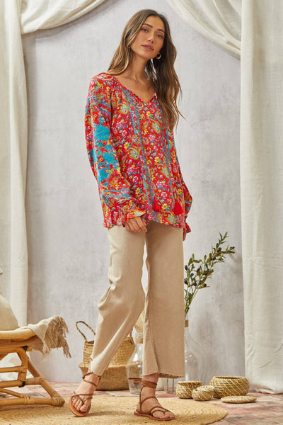 Tunic Top Features Long Sleeves With Embroidery