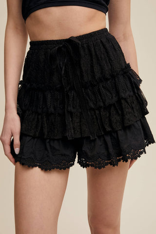 The Lace Tiered Shorts with Ruffle Details
