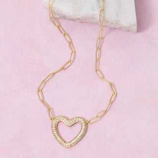 Gold Dipped Pave Cz Heart Pendant Necklace