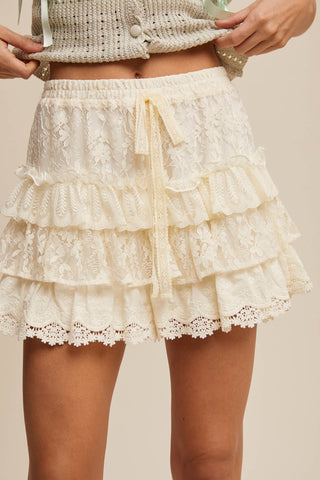 The Lace Tiered Shorts with Ruffle Details