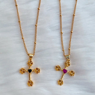 Dahlia Rose Cross Necklace