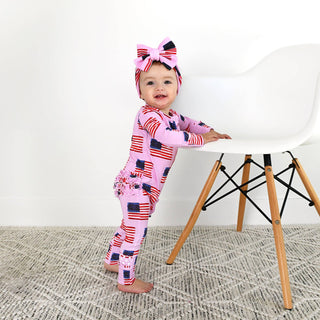 Gigi and Max - Betty Pink Flag Ruffle Zip Bamboo4th of July Sleepies Little