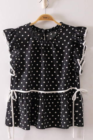 Romantic Polka Dot Ruffle Blouse