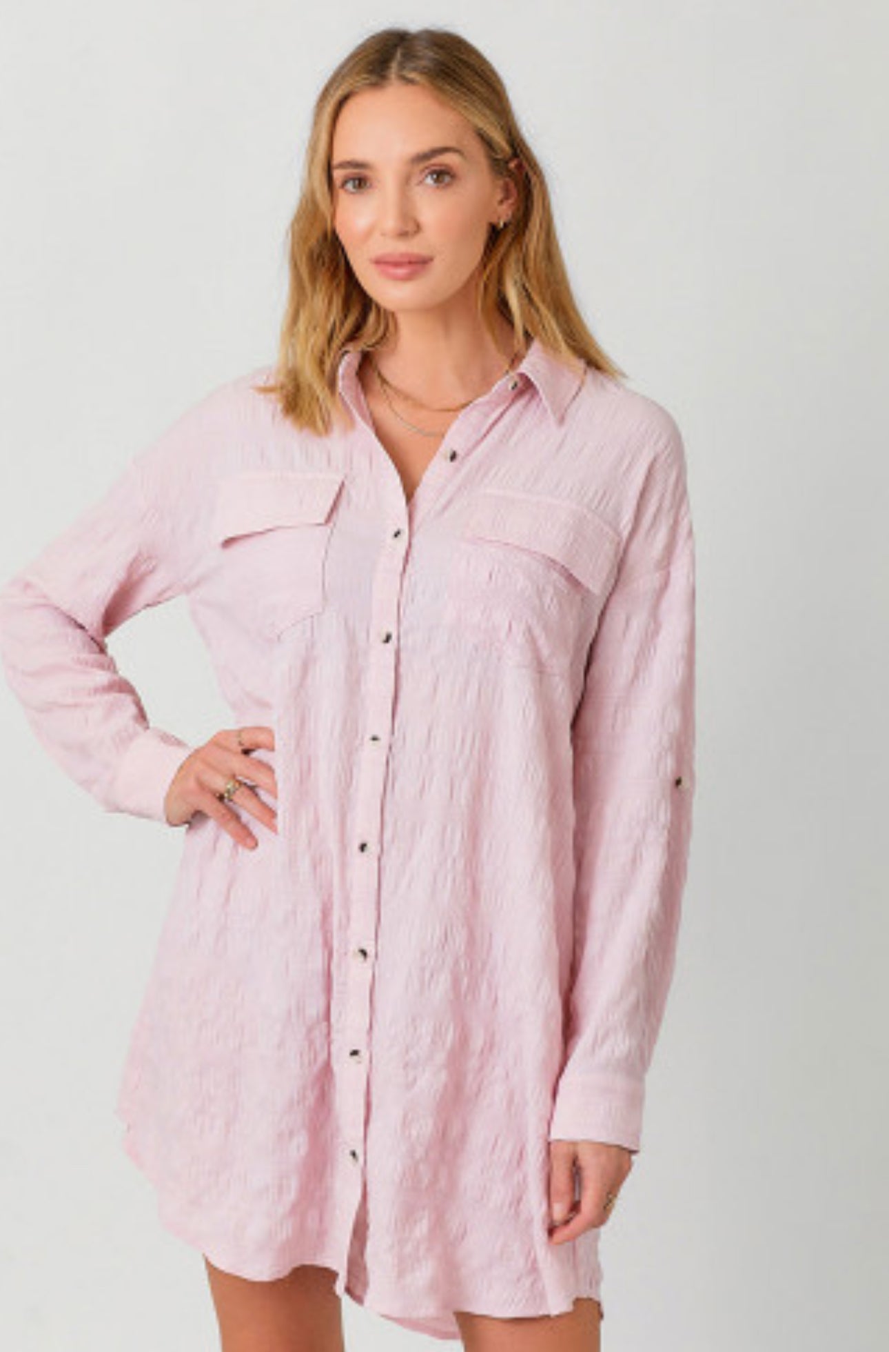 Rose Textured Shirt Dress