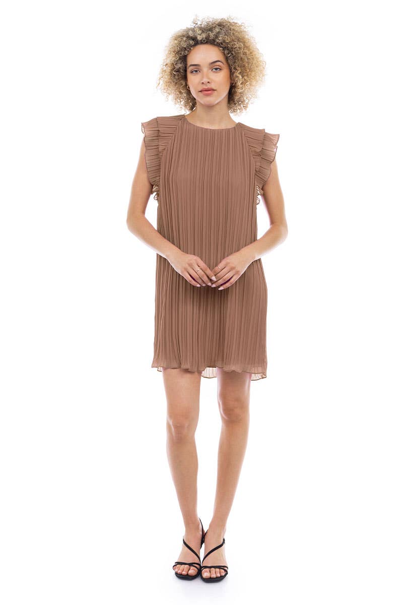 Fiona Flutter Sleeve Pleated Dress