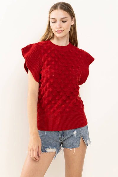 Rita - Ruffle Sleeve Textured Sweater Top