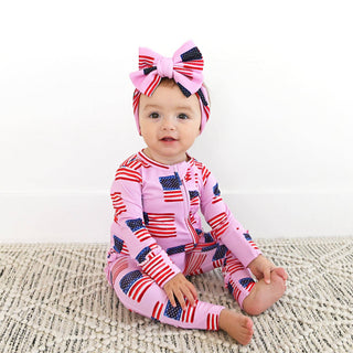 Gigi and Max - Betty Pink Flag Ruffle Zip Bamboo4th of July Sleepies Little