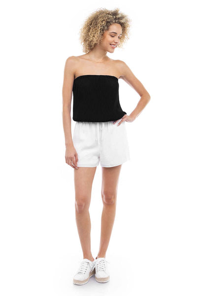 Plisse Bubble Tube Top - Black