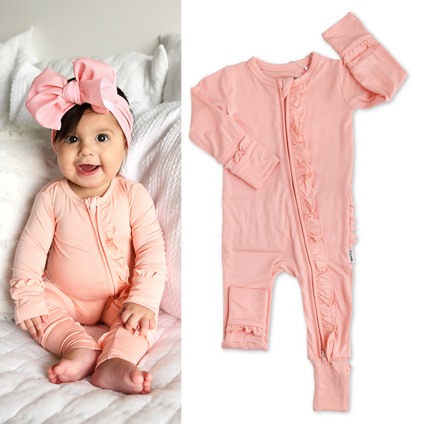 Gigi and Max - Bamboo Baby Pajama Sleepies Little Baby Ruffle Zip Olivia Pink