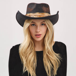 Rustic Cowgirl with Feather Fedora Hat