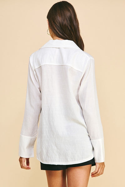 Willow Woven Collared Top- Ivory