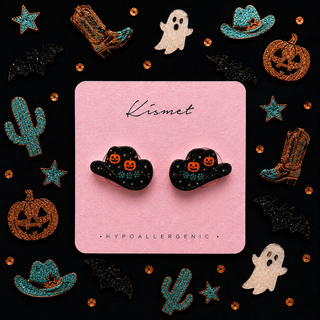 Jack-o’-lantern Cowgirl Hat Stud Earrings