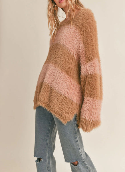 Sadie & Sage- Bry Fuzzy Striped Sweater