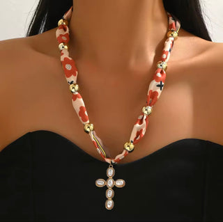 Pearl Cross Scarf Necklace