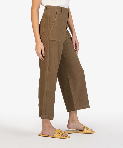 Kut From The Kloth- Topaz Linen Wide Leg- Dark Olive