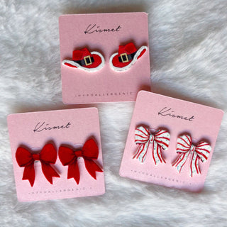 Red Velvet Bow Ribbon Studs