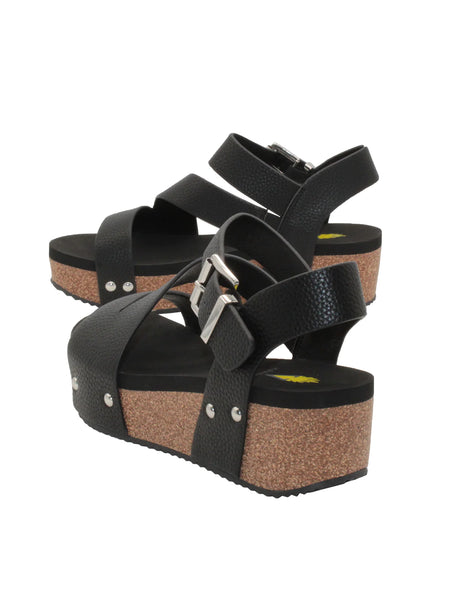 Volatile- Biloxi Strappy Wedge- Black