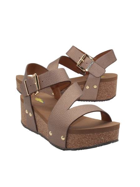 Volatile- Biloxi Strappy Wedge- Bronze