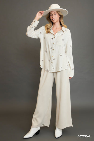 Brenda Linen Blend Bow Button Down