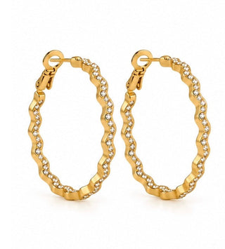 Wavy Gold Crystal Wave Hoop Earrings