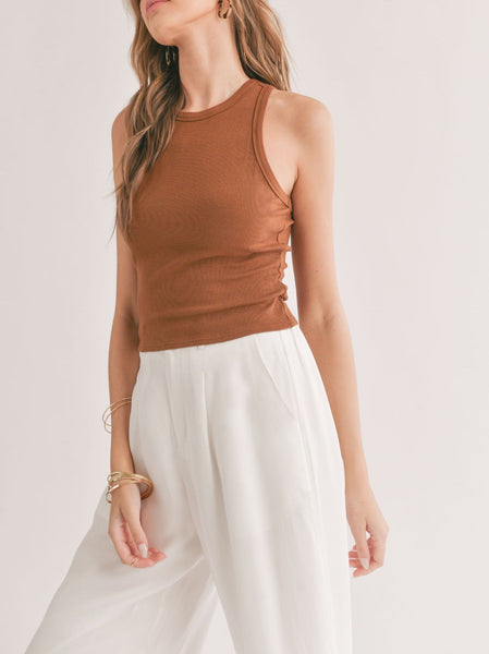 Sadie & Sage- Marshmallow Racerback Crop Tank- Brown