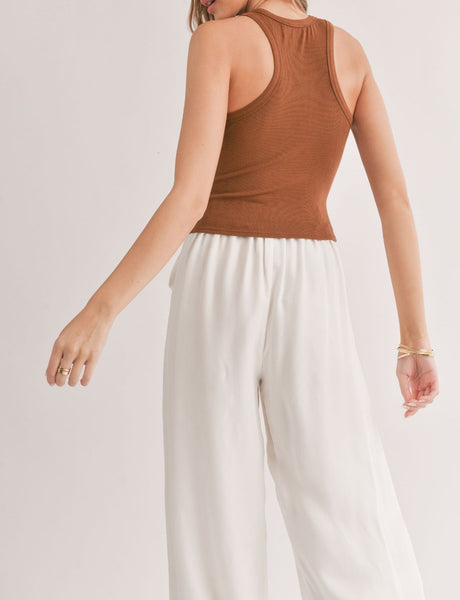 Sadie & Sage- Marshmallow Racerback Crop Tank- Brown