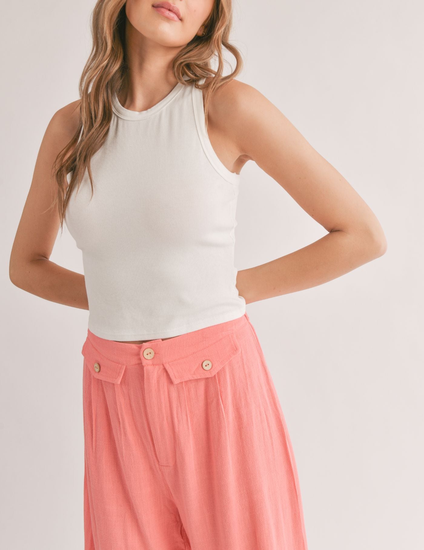 Sadie & Sage- Marshmallow Racerback Crop Tank- White