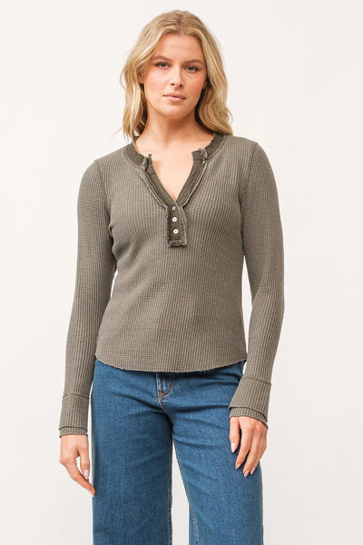 Dear John- Luna V-Neck Long Sleeve Thermal- Dark Olive