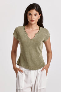 Dear John- Anaya Notch Neck Slub Tee- Sea Kelp