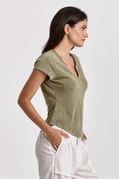 Dear John- Anaya Notch Neck Slub Tee- Sea Kelp