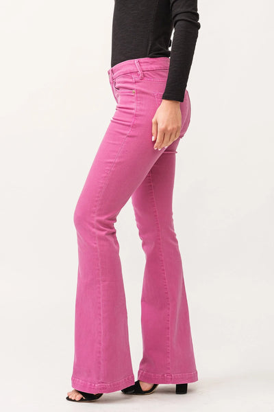 Rosa Mid Rise Flare Jeans- Dahila Mauve