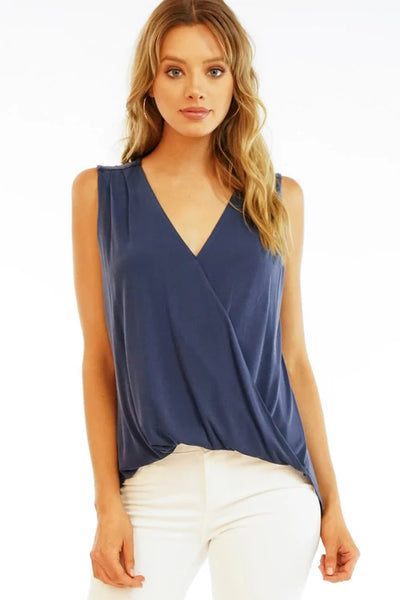 Cindy Cupro Sleeveless Surplice Top- Navy