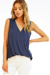 Cindy Cupro Sleeveless Surplice Top- Navy