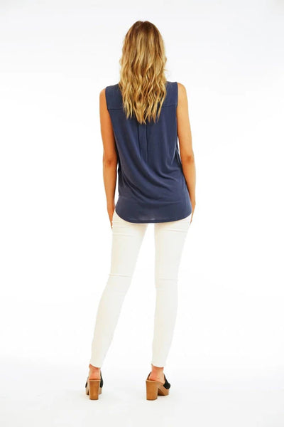 Cindy Cupro Sleeveless Surplice Top- Navy