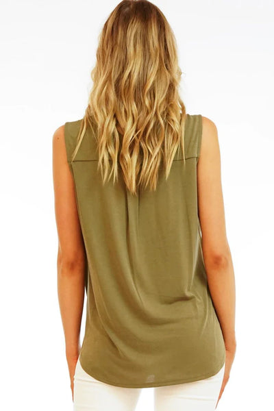 Cindy Cupro Sleeveless Surplice Top- Army