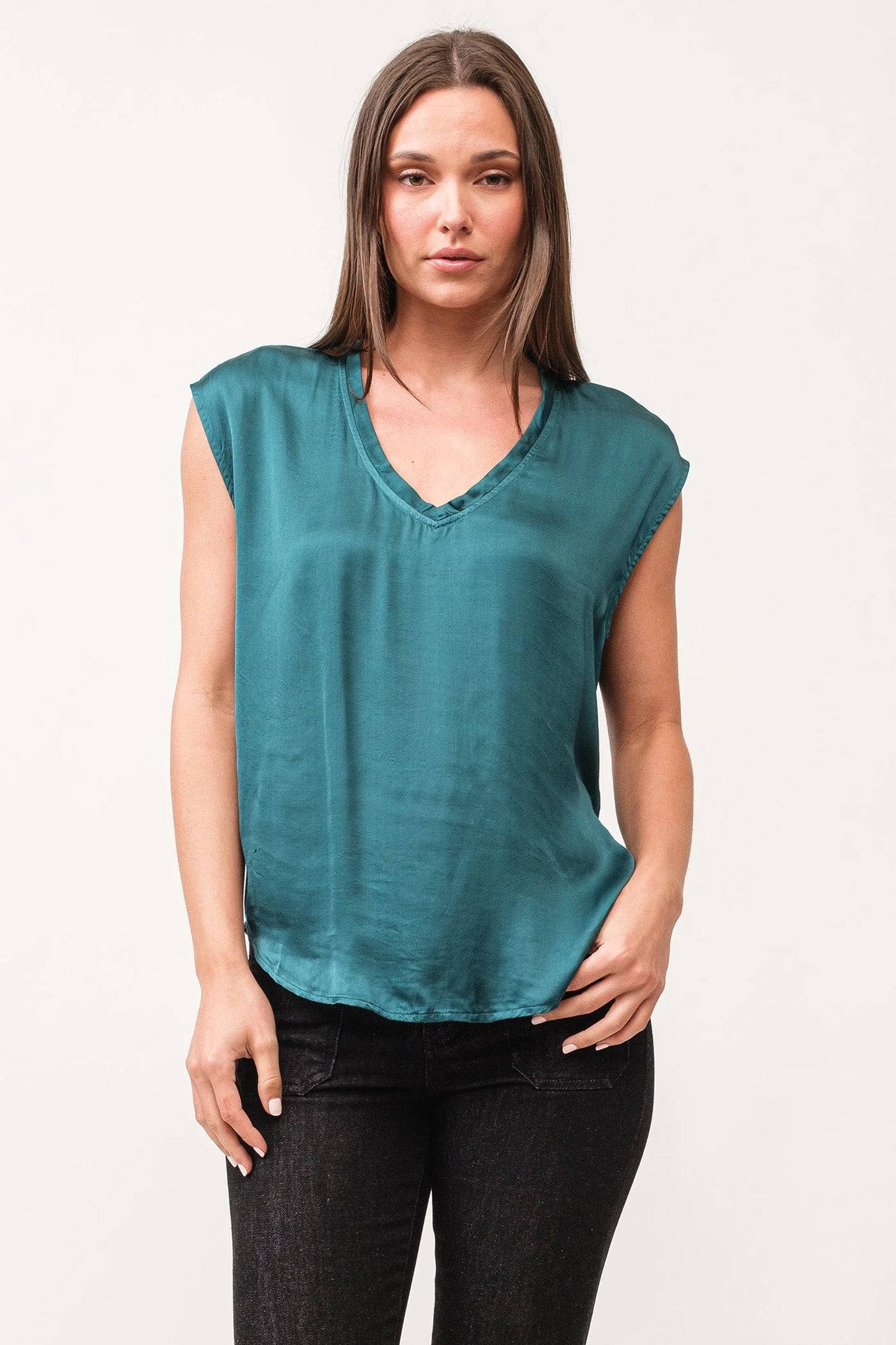 Dear John- Yanis V-Neck Sleeveless Top- Deep Teal