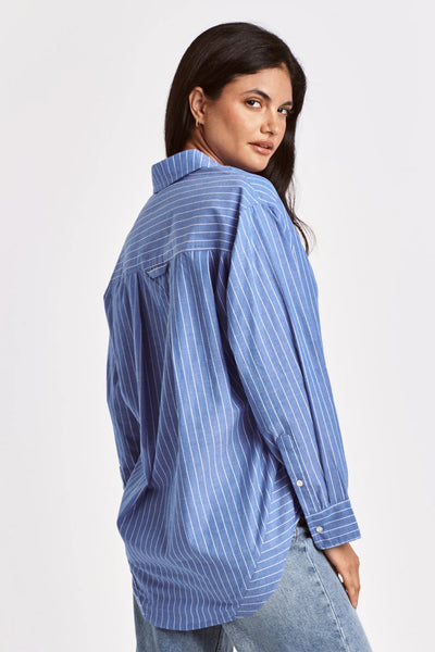 Dear John- Lola Oversized Shirt- French Blue Stripe