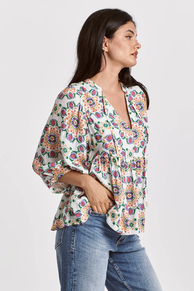 Dear John- Malia V-Neck Top- Flower Medallion