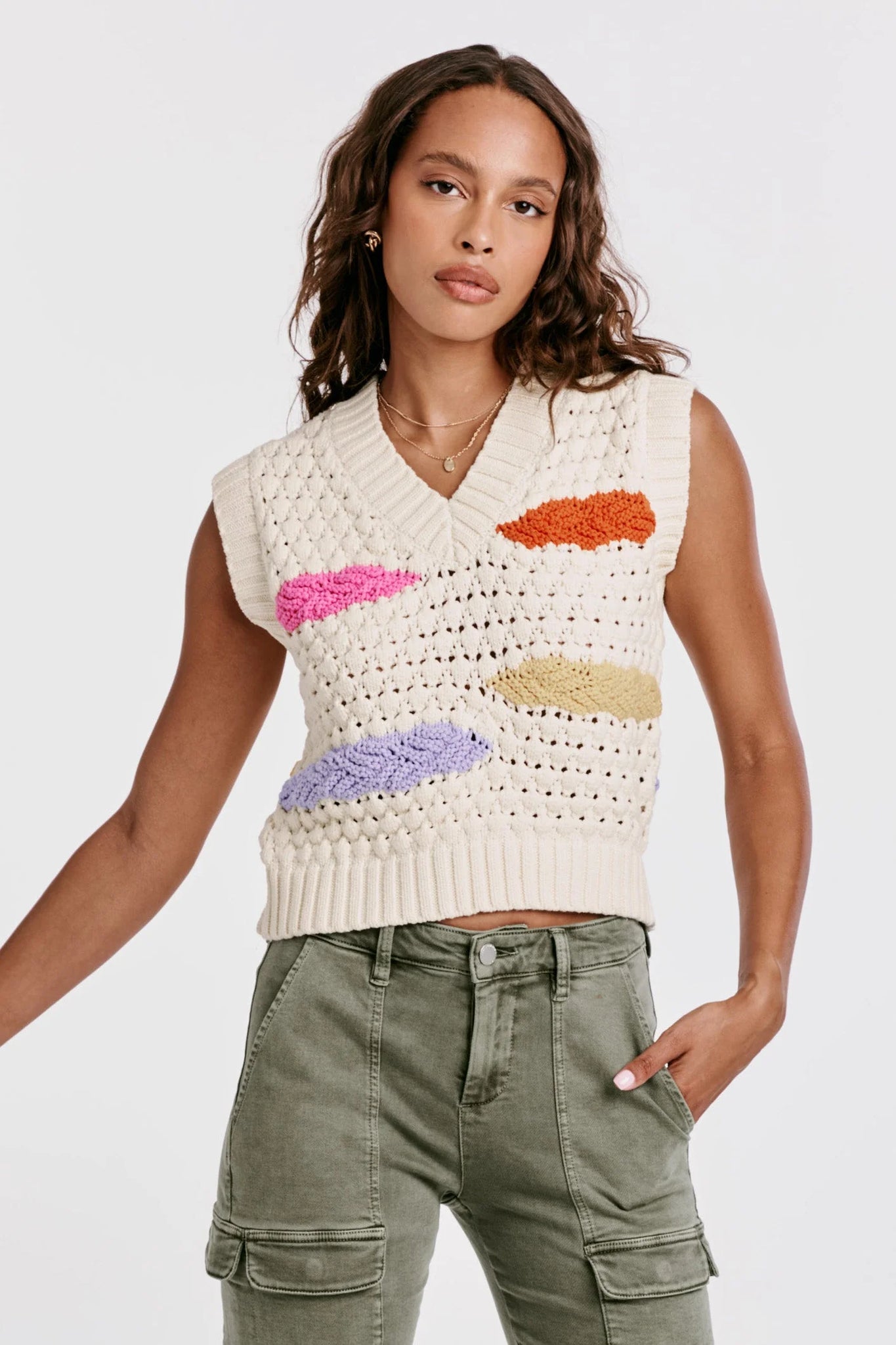 Dear John- Gabra Pointelle Sweater Vest- Sprinkled