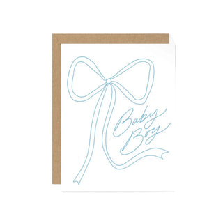Blue Bow Baby Boy Baby Shower Greeting Card