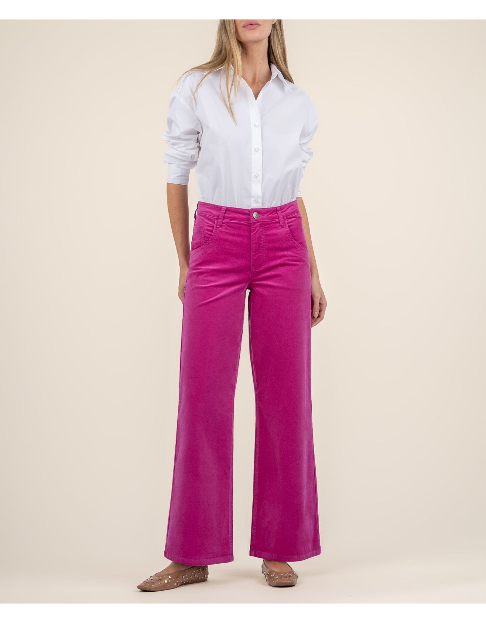 Jean Velvet High Rise Wide Flare- Fuchsia