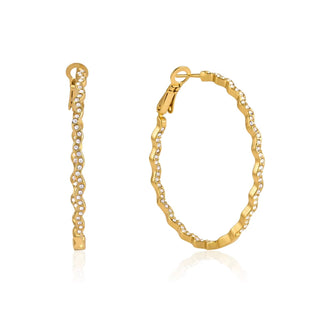 Wavy Gold Crystal Wave Hoop Earrings